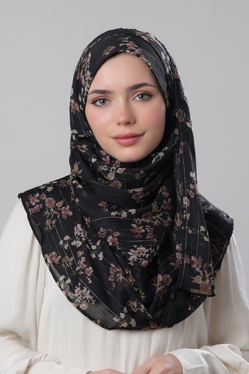 Black Shimmer - Printed Crinkled Chiffon with Lurex (CLASSIC)