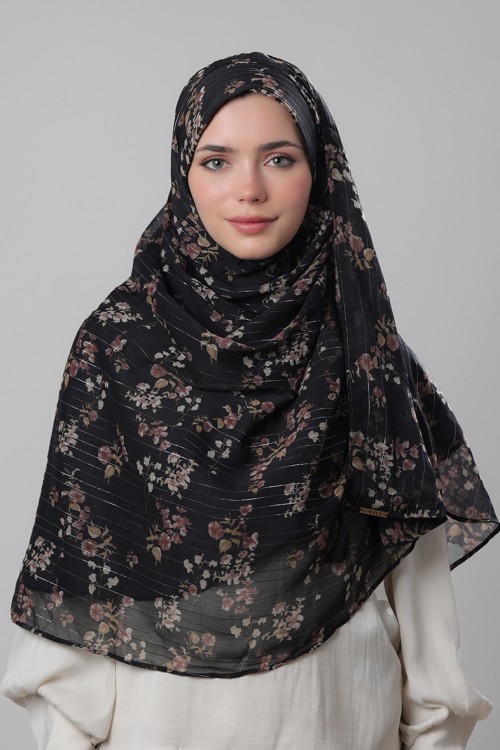 Black Shimmer - Printed Crinkled Chiffon with Lurex (CLASSIC)