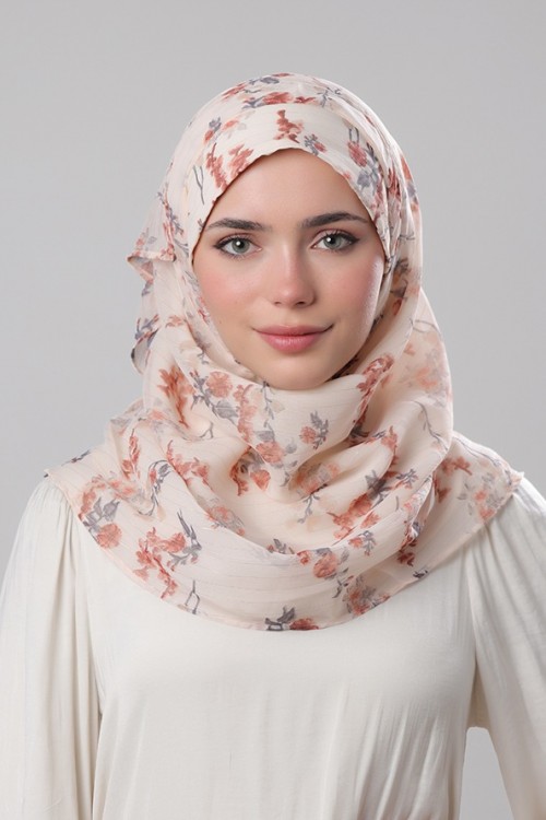 Cream Shimmer - Printed Crinkled Chiffon with Lurex (CLASSIC)