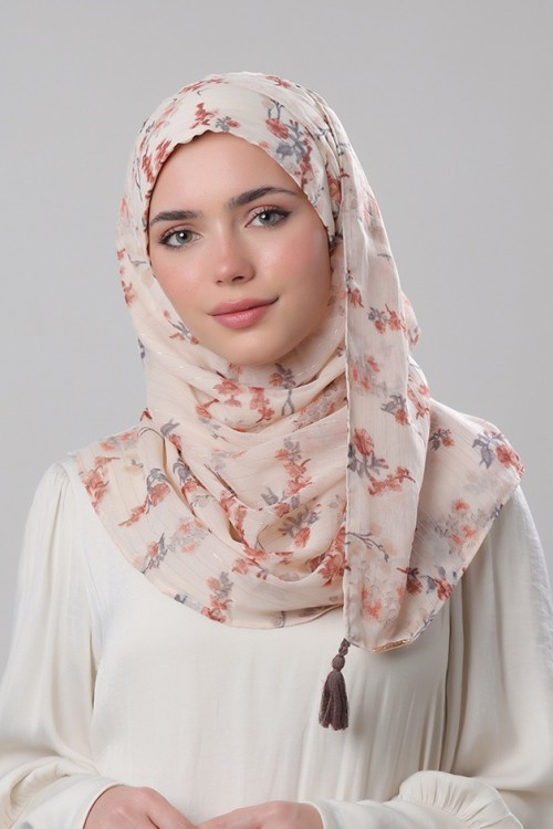 Cream Shimmer - Printed Crinkled Chiffon with Lurex (CLASSIC)