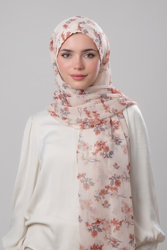 Cream Shimmer - Printed Crinkled Chiffon with Lurex (NEW STYLE)