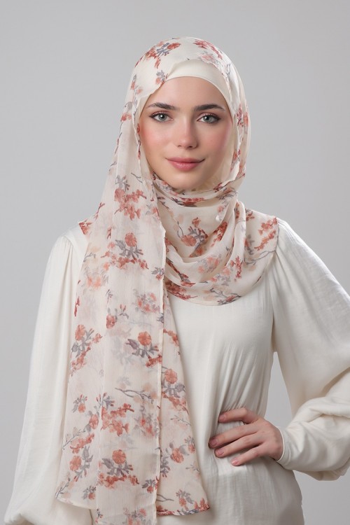 Cream Shimmer - Printed Crinkled Chiffon with Lurex (NEW STYLE)