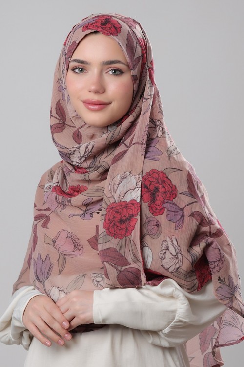 Red Peony - Printed Plus Crinkled Chiffon (CLASSIC)