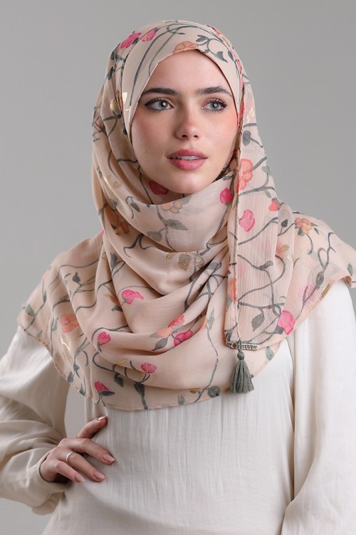 Sheikh Zayed-Printed Plus Crinkled Chiffon with Foil