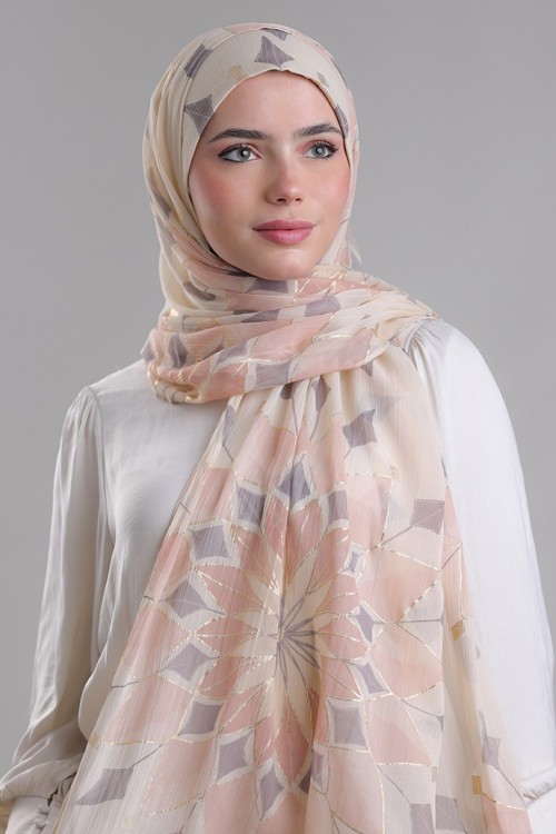 Nabawi-Printed Plus Crinkled Chiffon with Foil