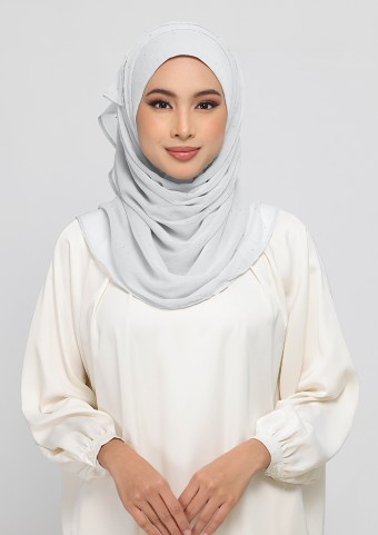 Light Gray - Plain With Crystal Crinkled Chiffon Light Gray - Plain With Crystal Crinkled Chiffon