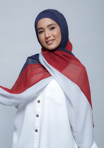 NavyRedSilver-Freestyle with Inner-Plain Crepe Chiffon
