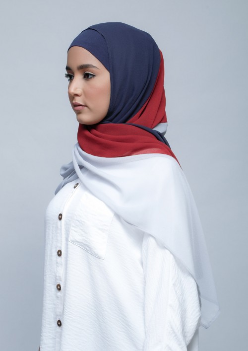 NavyRedSilver-Freestyle with Inner-Plain Crepe Chiffon