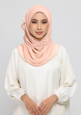 Peachy Beige-Plain With Crystal Crinkled Chiffon Peachy Beige-Plain With Crystal Crinkled Chiffon