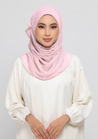 Soft Pink-Plain With Crystal Crinkled Chiffon Soft Pink-Plain With Crystal Crinkled Chiffon