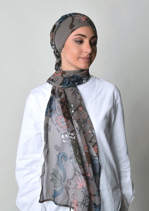 Baroquesque Brown-Printed Crinkled Chiffon